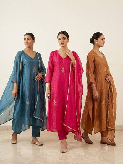 Mul Chanderi Anarkali Set