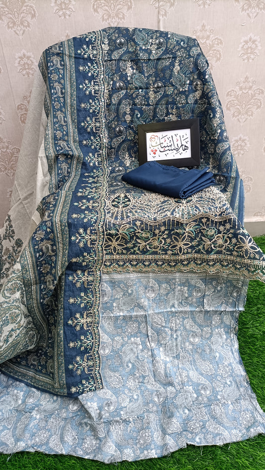 Bin Saeed unstitched embroidered navy blue