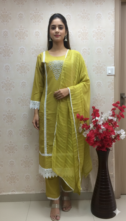 Mustard Yellow Moti Work