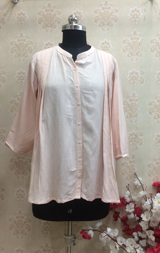 Light Pink Mul Cotton Tunic Top with Mandarin Collar