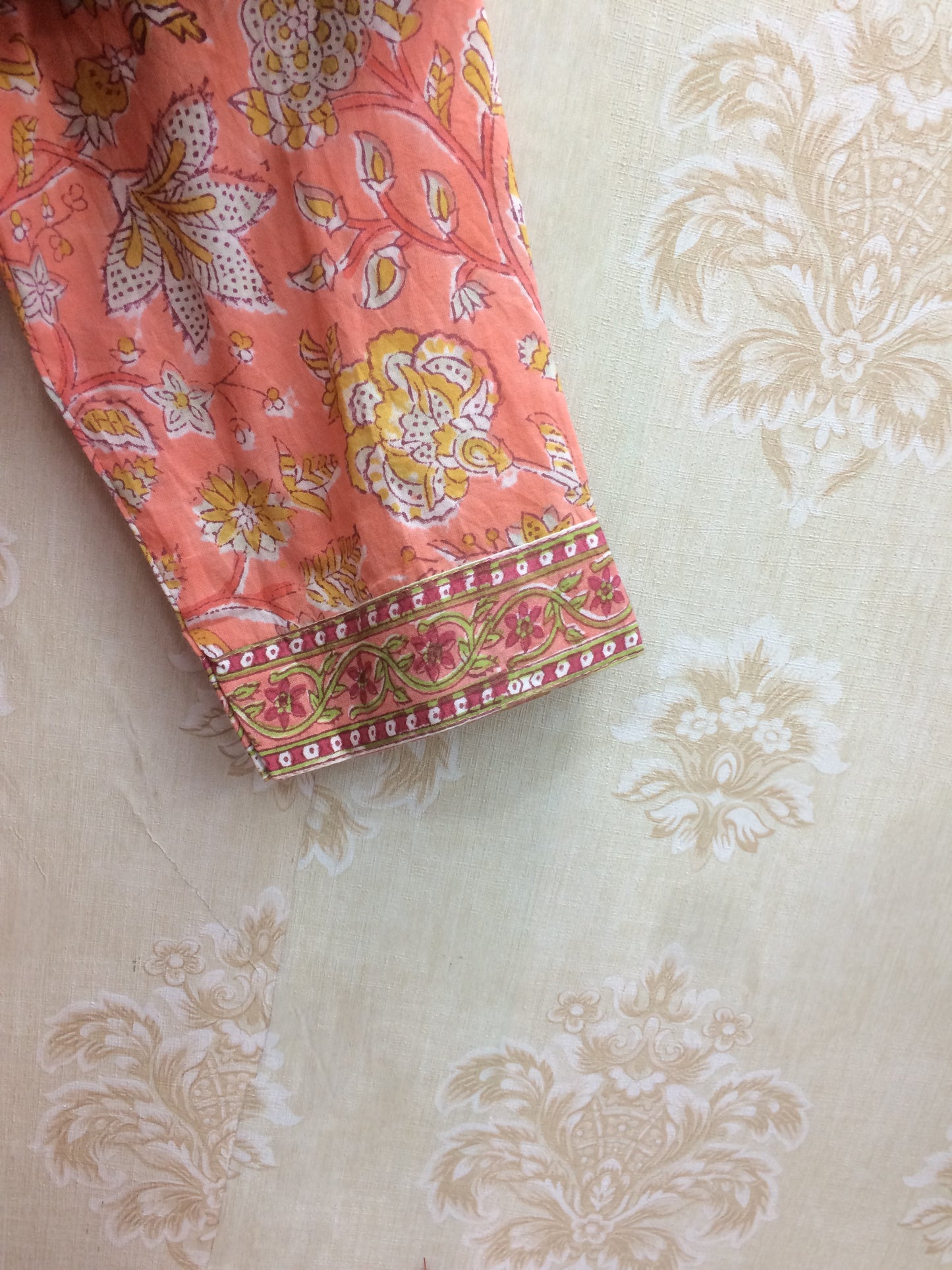 Jaipuri Printed Cotton Anarkali Kurti with Brown Buttons