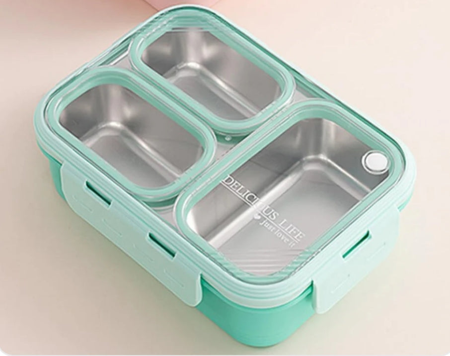 3-Compartment Stainless Steel Bento Lunch Box Set