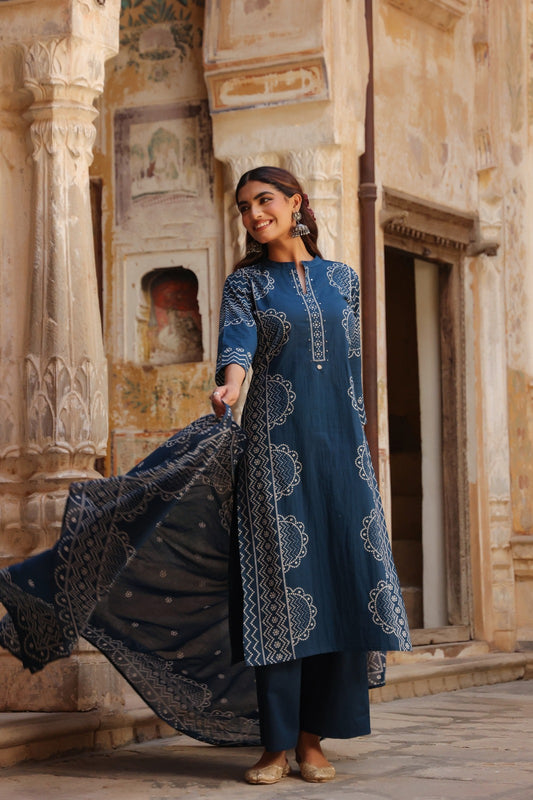 Temina Blue Bandhani Print Kurta Set