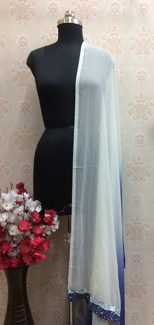 White and blue double shade chiffon dupatta