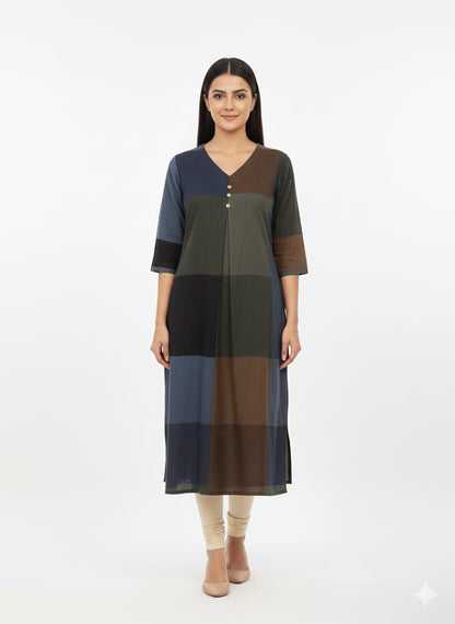 Vibrant Color Block cotton  Kurta Tunic Top