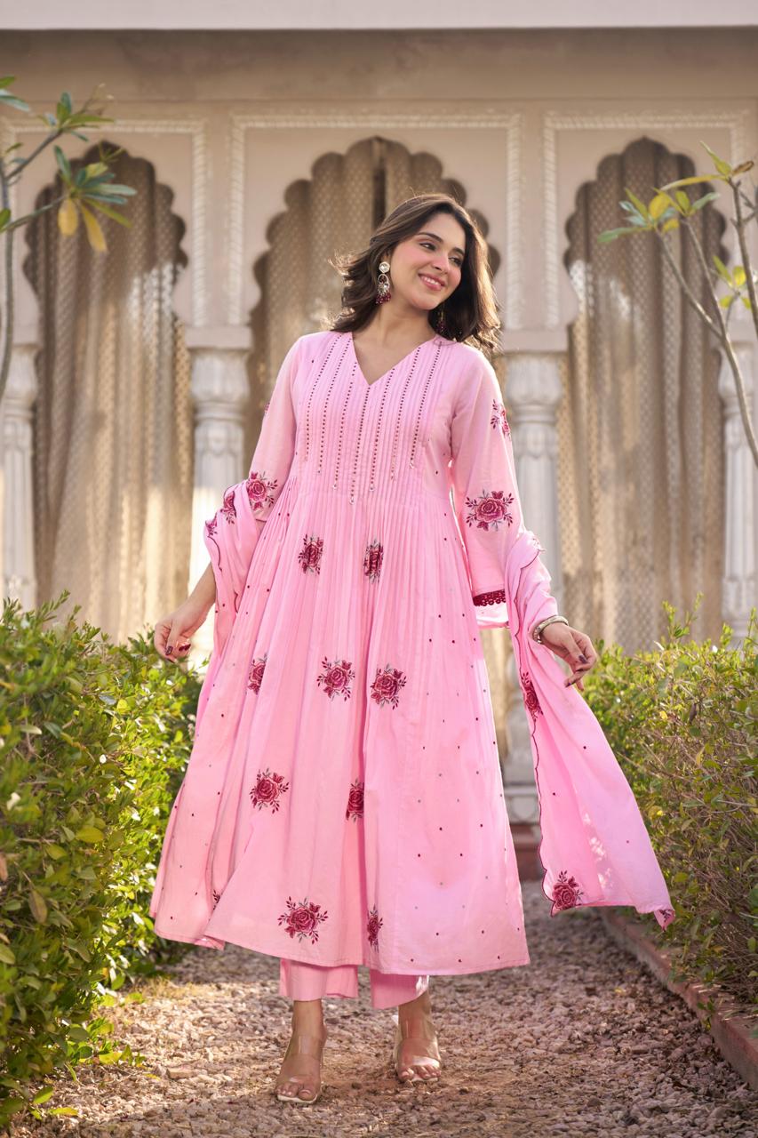 Barira Pink Cotton Anarkali Set