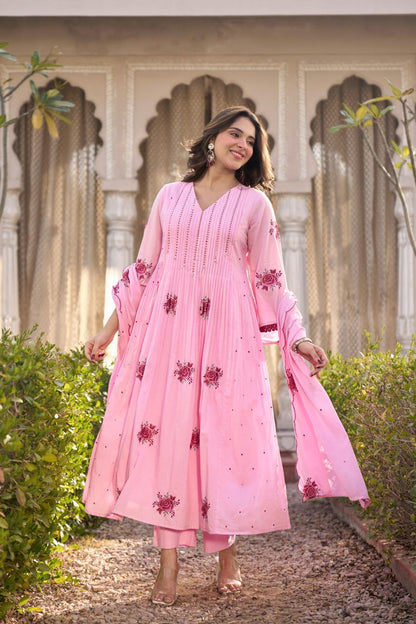Barira Pink Cotton Anarkali Set