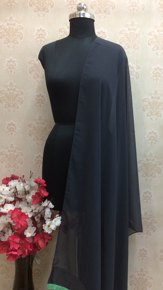Gray georgette dupatta with tiki work border mint green lace