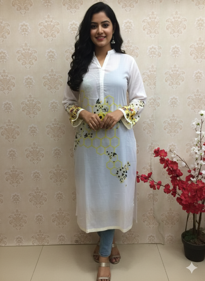 Elegant White Digital Print Kurti