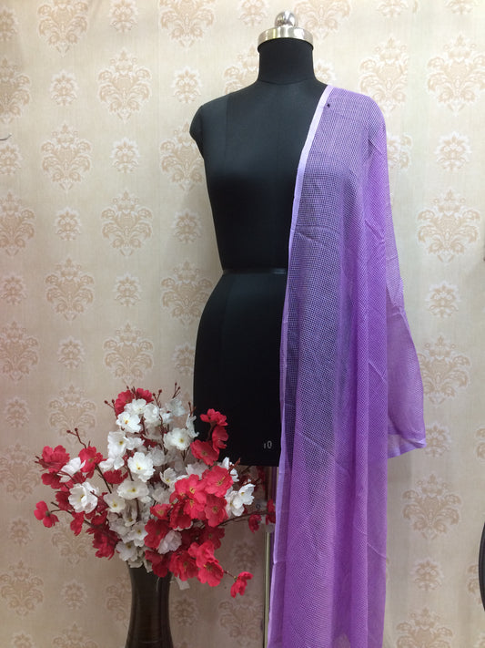 Purple checkered cotton dupatta