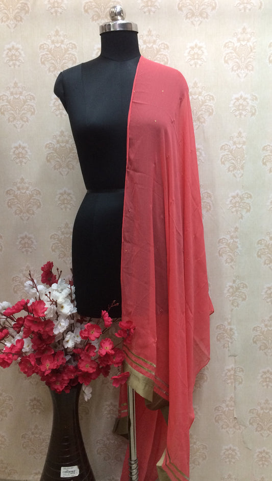 Chiffon carrot colour dupatta with golden border