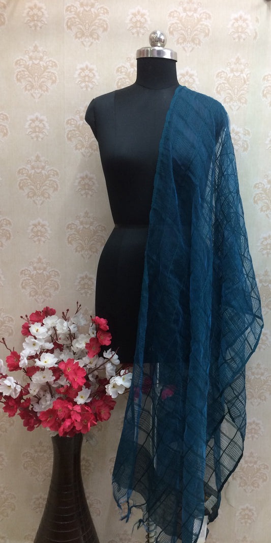 Peacock blue checkred dupatta