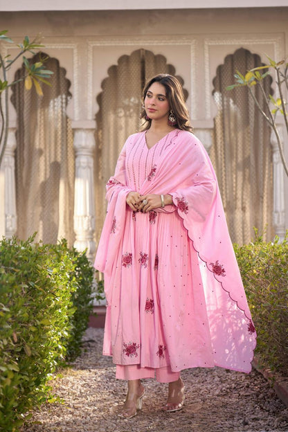 Barira Pink Cotton Anarkali Set