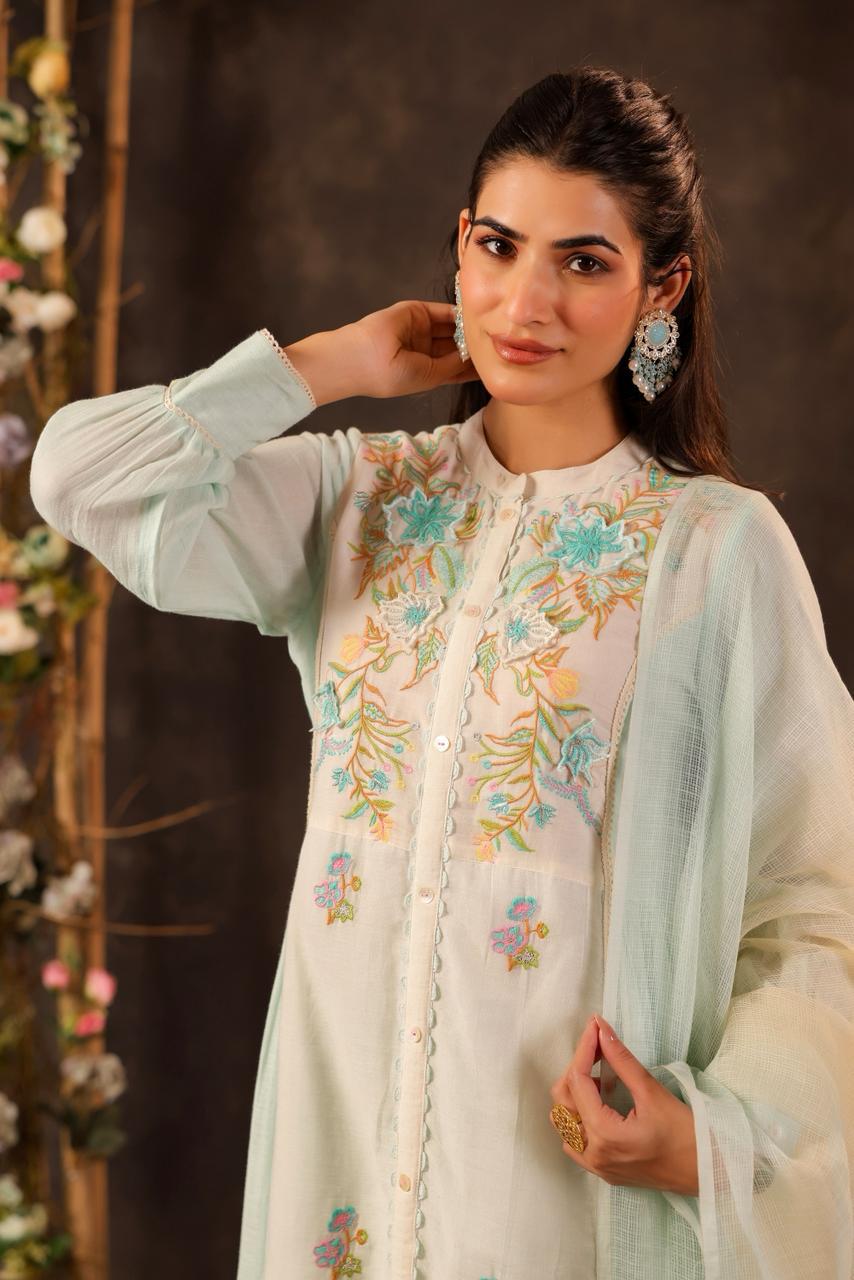 Sea Green Embroidered Front-Slit Anarkali Set