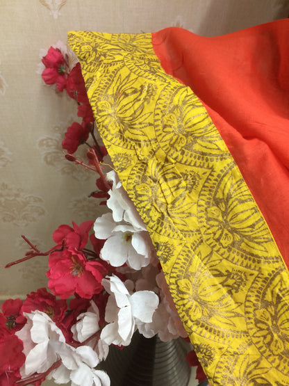 Vibrant Orange Dupatta with Golden Border