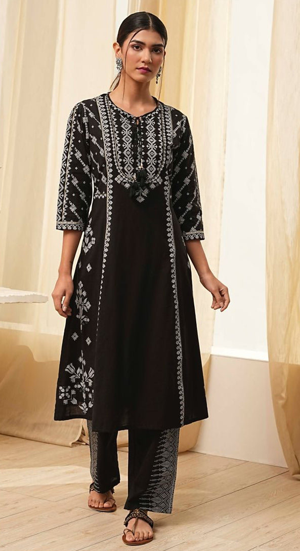 A-Line Kurta with Printed Palazzo Pants