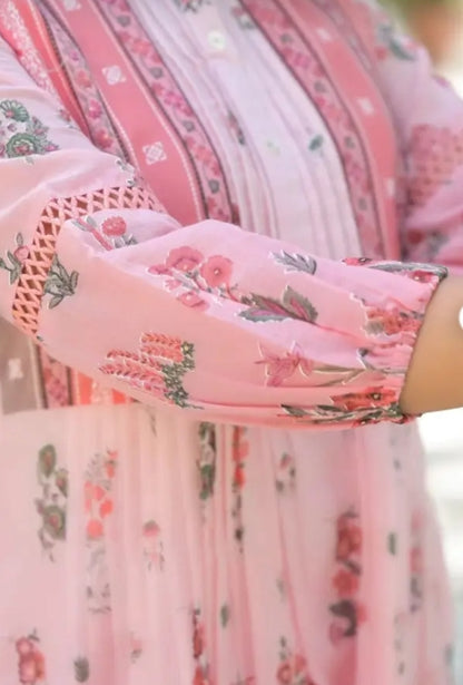 Radiant in Rose: Floral Print Cotton Tunic & Trouser Set