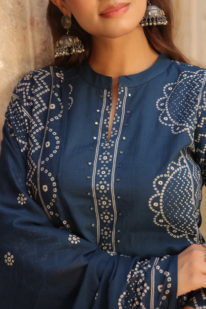 Temina Blue Bandhani Print Kurta Set