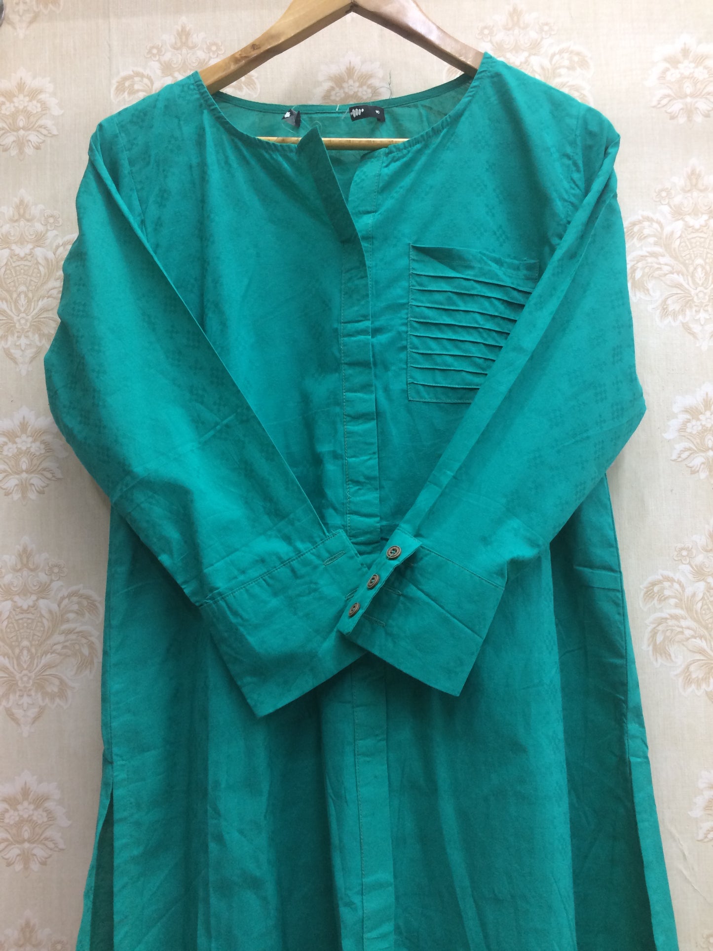 Emerald Cotton Kurti with Pleated Patch Pocket