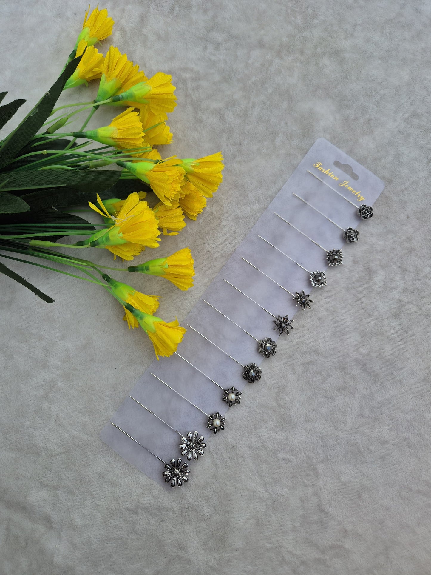 Antique Silver Floral Hijab & Scarf Pin Set – 12 Piece Vintage Collection