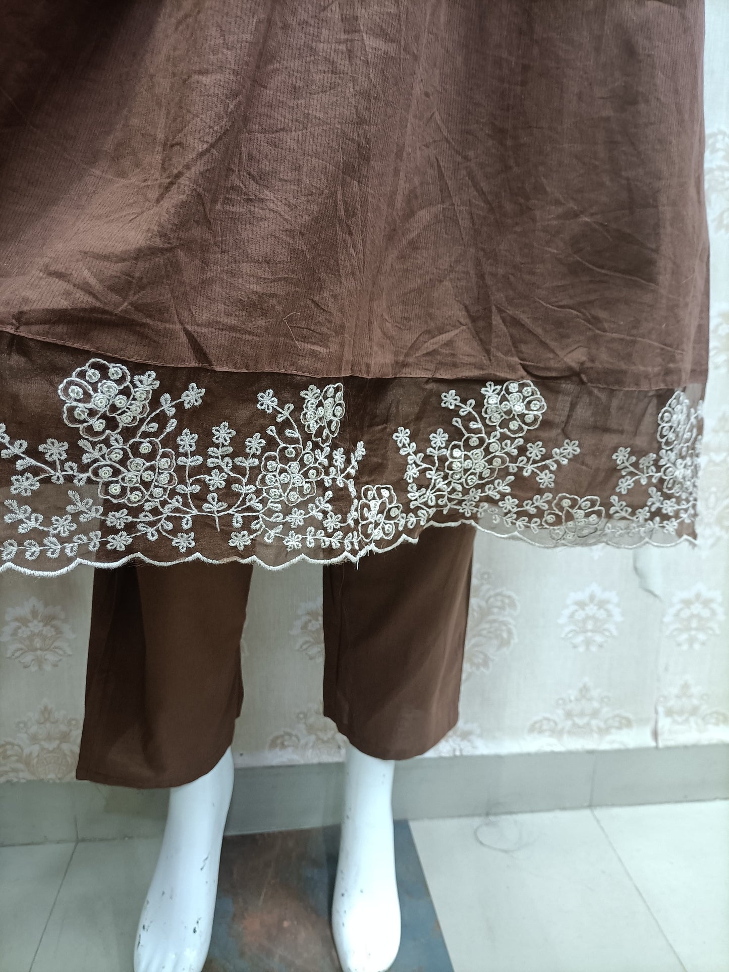 Rich Brown Embroidered Cotton Kurta Set with Dupatta