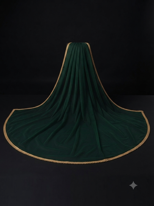 Dark Green Dupatta with Golden Lace