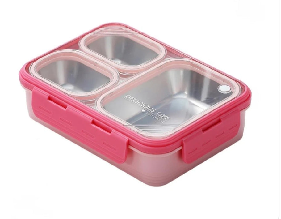 3-Compartment Stainless Steel Bento Lunch Box Set