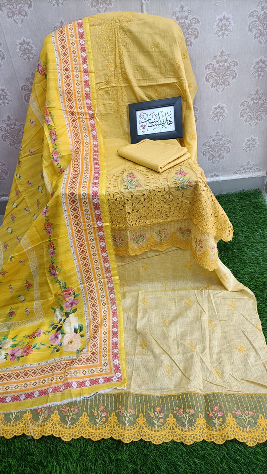 Bin Saeed unstitched embroidered yellow