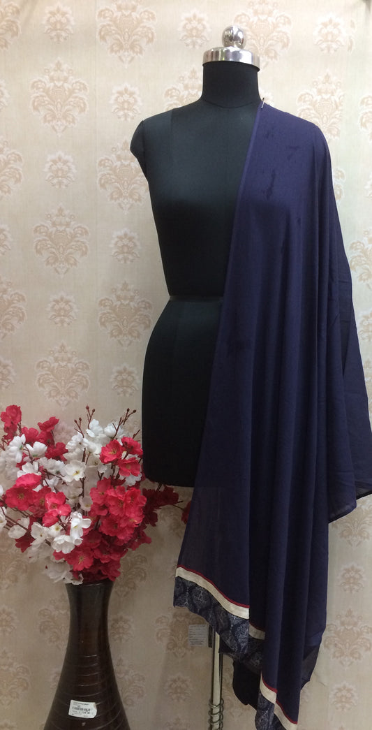 Cotton navy blue dupatta with border lace
