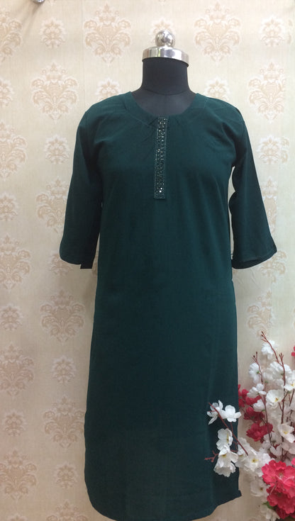 Deep Emerald Georgette Kurti with Embellished Placket