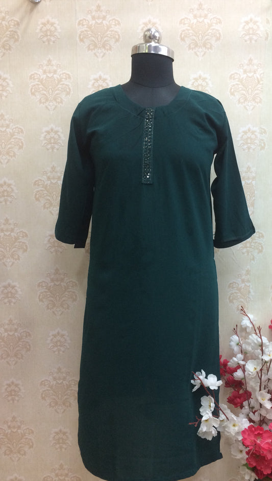 Deep Emerald Georgette Kurti with Embellished Placket
