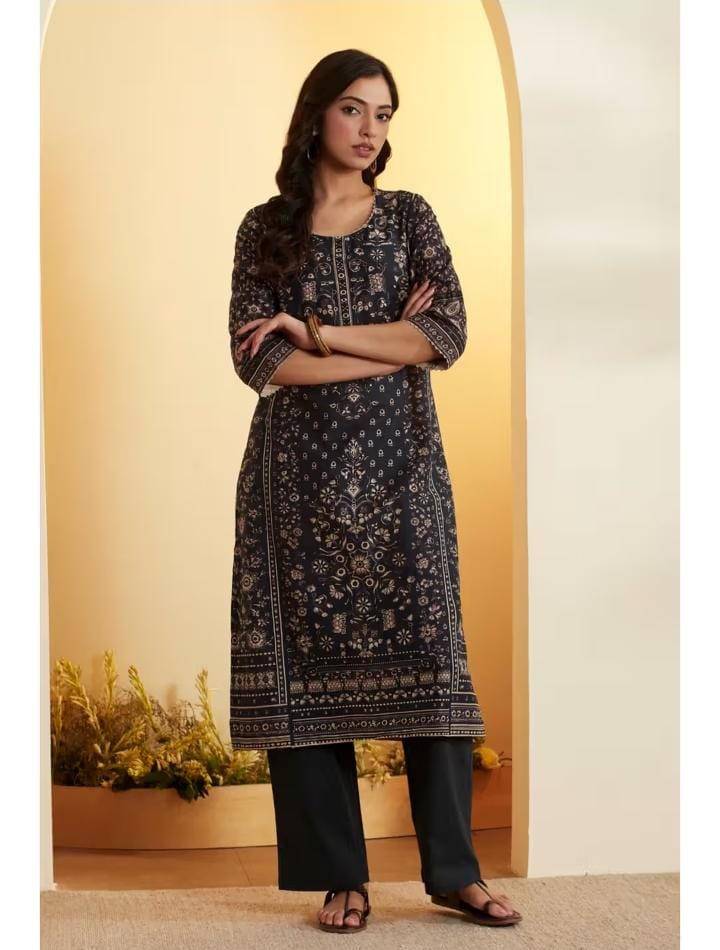 Biba Black Floral Kurta
