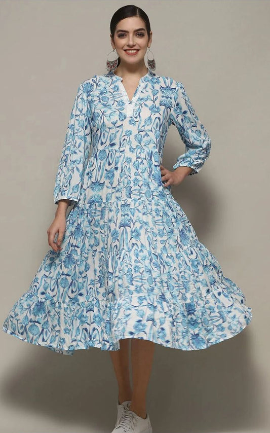 Azure Bloom Printed Cotton Kurti