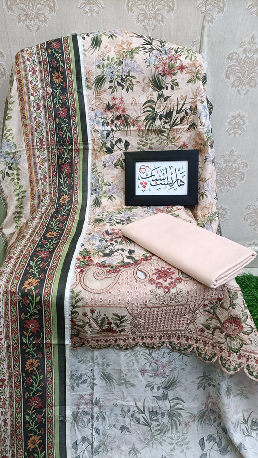 Bin Saeed unstitched peach embroidered