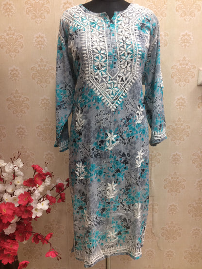 Multi floral printed Lucknowi kurti