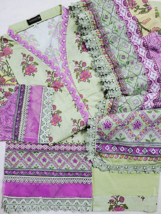 Mahira Pastel Floral Lace-Trim Lawn 3-Piece Suit