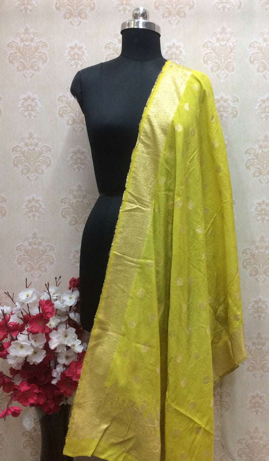 Mustard Banarasi Silk Blend Dupatta with golden zari work