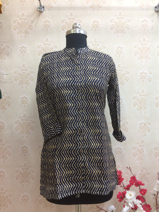 Classic Zigzag Print Cotton Short Kurti Tunic