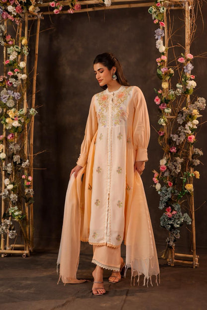 Peach Front-Slit Anarkali Set