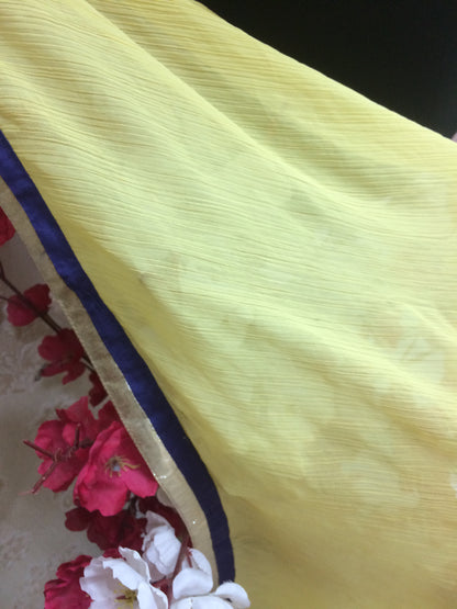 Solid Bright Yellow Chiffon Dupatta with Contrast Border