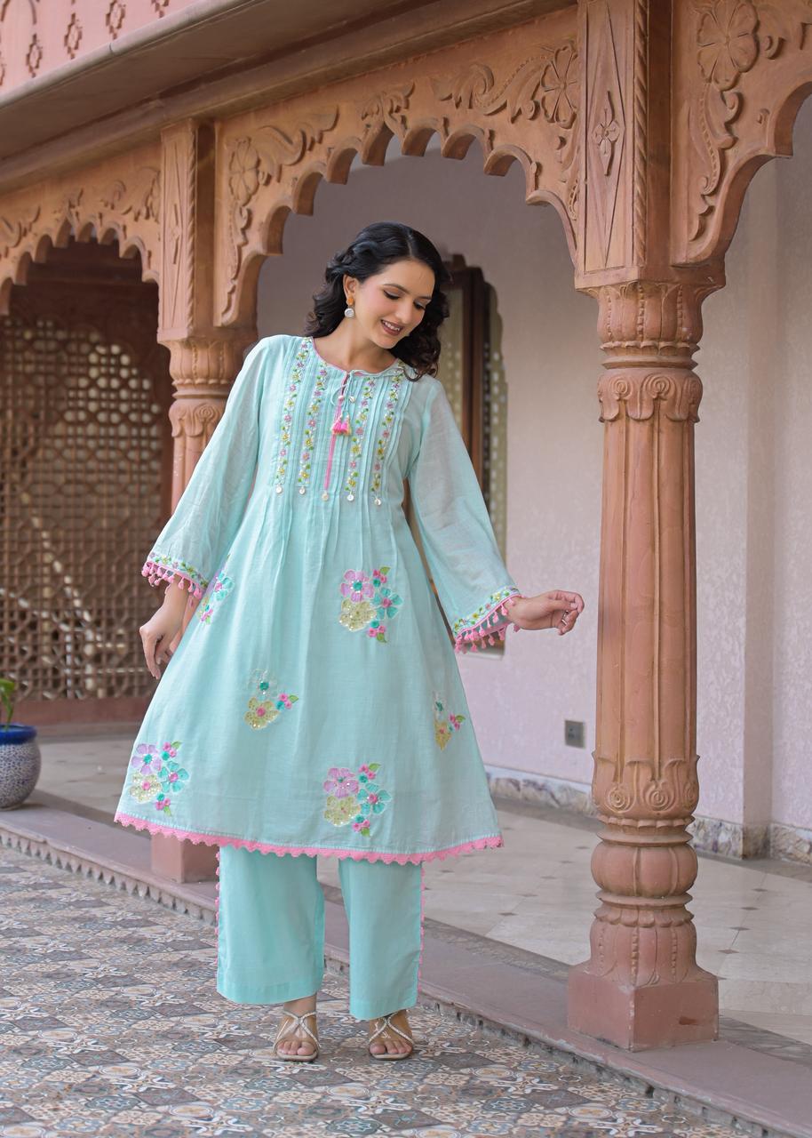 Laiba Powder Blue Embroidered cord set