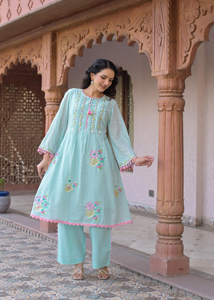 Laiba Powder Blue Embroidered cord set