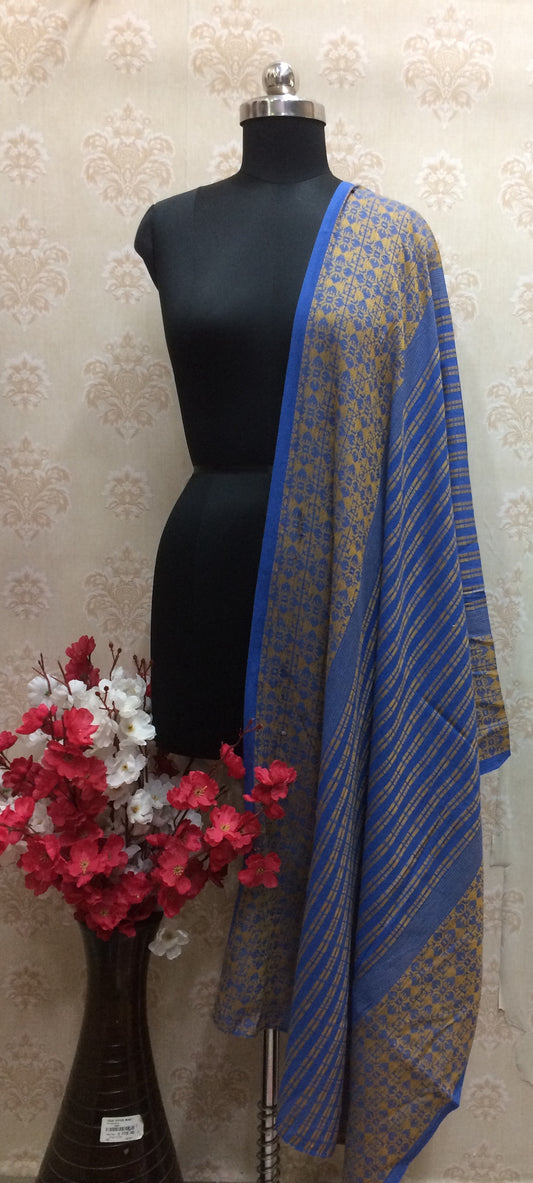 Cotton blue dupatta with golden print