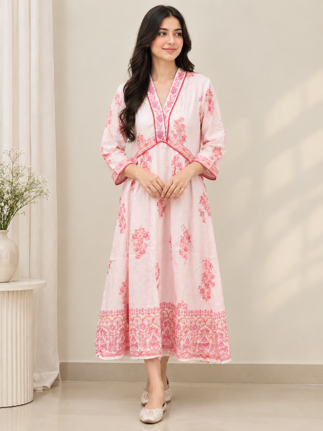 Elegant Floral Printed Anarkali Kurta