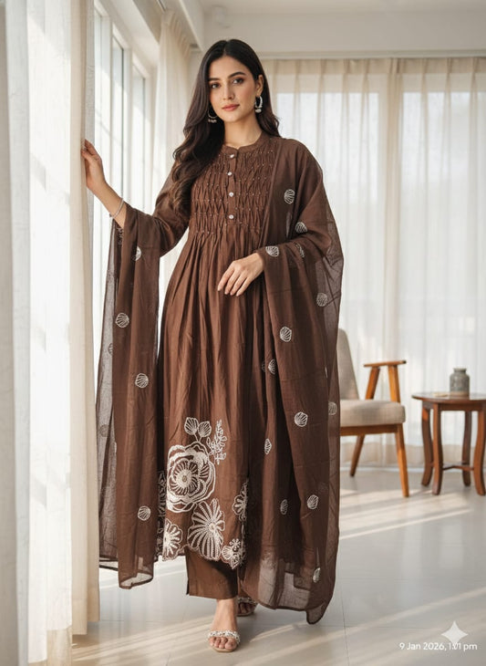 Brown anarkali suit set with dupatta