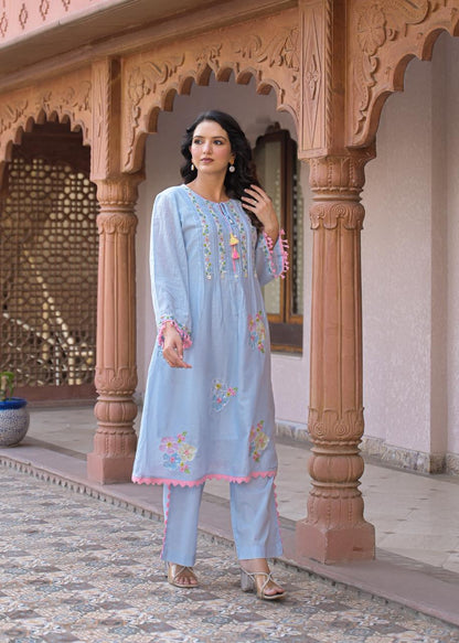 Anjum Pastel Blue Embroidered Kurta Set