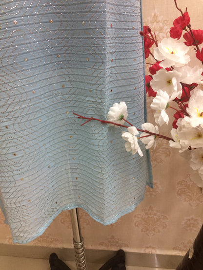 Elegant Sky Blue Chiffon/Georgette Kurti with Sequin Work