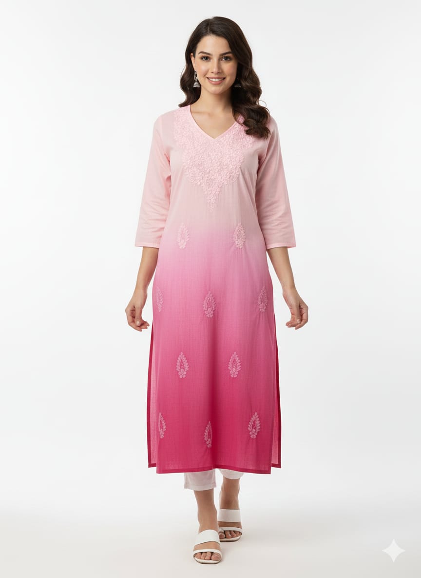 Pink shaded lucknowi kurti