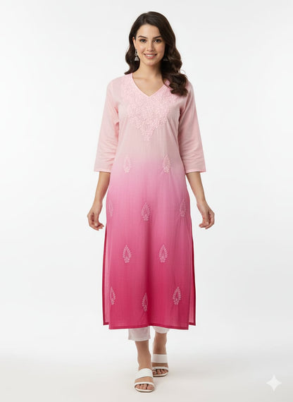 Pink shaded lucknowi kurti