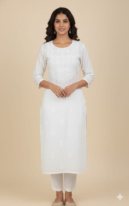 white cotton Chikankari Kurti